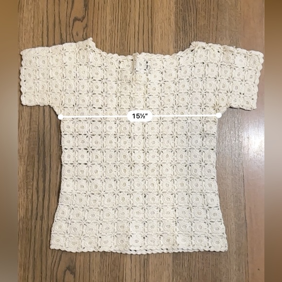Vintage SK Imports Hand Crocheted Ivory Shirt-Size Small - Picture 2 of 7